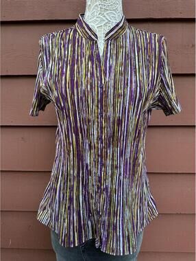 Laura Scott Y2K Purple Striped‎ Mandarin Collar Top